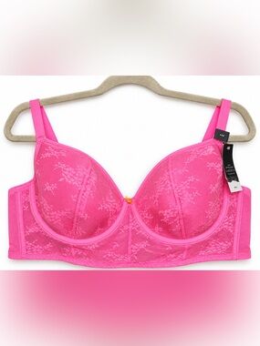 Cacique Seriously Sexy Hot Pink Lace Demi Bra 44B NWT Underwire Feminine Curvy